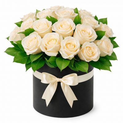 Цветы в коробке «Бежевые розы»